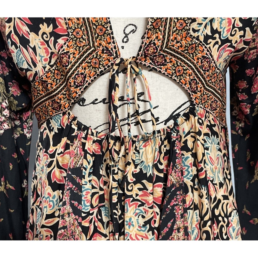 Free People Stevie Dress Floral Boho Festival Printed Mini Tunic Bell Sleeves XS - Picture 11 of 11